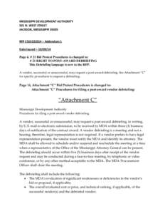 MISSISSIPPI DEVELOPMENT AUTHORITY 501 N. WEST STREET JACKSON, MISSISSIPPI[removed]RFP CS10222014 – Addendum 1 Date Issued – [removed]