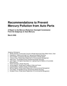 Recommendations to Prevent Mercury Pollution from Auto Parts