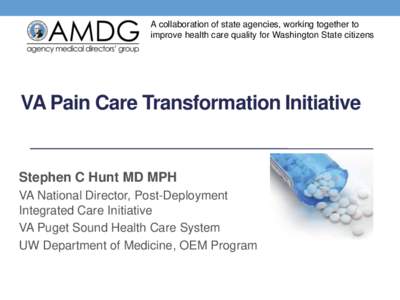 A collaboration of state agencies, working together to improve health care quality for Washington State citizens VA Pain Care Transformation Initiative  Stephen C Hunt MD MPH