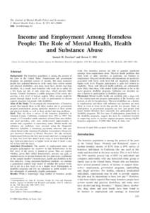The Journal of Mental Health Policy and Economics J. Mental Health Policy Econ. 3, 153–D0I: mhp.94 Income and Employment Among Homeless People: The Role of Mental Health, Health