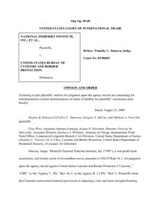 Slip Op[removed]UNITED STATES COURT OF INTERNATIONAL TRADE NATIONAL FISHERIES INSTITUTE, INC., ET AL., Plaintiffs, Before: Timothy C. Stanceu, Judge