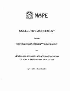NAPE COLLECTIVE AGREEMENT Between HOPEDALE INUIT COMMUNITY GOVERNMENT