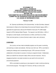 USEPA, OCIR, Statement of Benjamin H. Grumbles, Assistant Administrator For Water U.S. Environmental Protection Agency, February 16, 2005