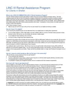 LINC III Rental Assistance Program for Clients in Shelter ______________________________________________________________________________________________________________ What is the LIVING IN COMMUNITIES (LINC) III Rental