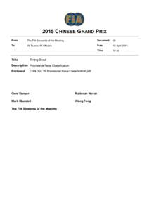 2015 CHINESE GRAND PRIX From The FIA Stewards of the Meeting  Document