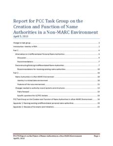Report for PCC Task Group on the Creation and Function of Name Authorities in a Non-MARC Environment
