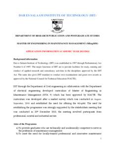 Bachelor of Engineering / Master of Engineering / Education / Africa / Association of Commonwealth Universities / Geography of Africa / Dar es Salaam Institute of Technology / Dar es Salaam