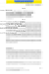 Language Learning  ISSNStatistical Learning and Language: An Individual Differences Study