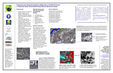 Targeting Low Impact Development Restoration and Retrofit Areas in Impaired Urban Watersheds Using Remote Sensing Analysis Project Goals  Explore the use of multi-spectral satellite imagery, such as Landsat, in identify