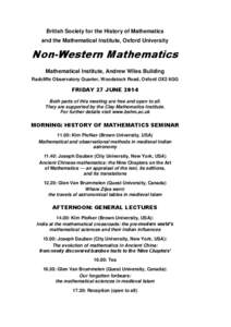 British Society for the History of Mathematics and the Mathematical Institute, Oxford University Non-Western Mathematics Mathematical Institute, Andrew Wiles Building Radcliffe Observatory Quarter, Woodstock Road, Oxford