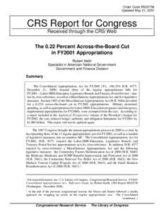 Order Code RS20758 Updated May 31, 2001 CRS Report for Congress Received through the CRS Web