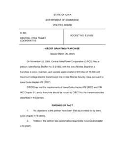 STATE OF IOWA DEPARTMENT OF COMMERCE UTILITIES BOARD IN RE: DOCKET NO. E-21852
