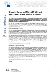 Press release  Crises in Congo and Mali: ACP MPs and MEPs call for stable regional solutions General