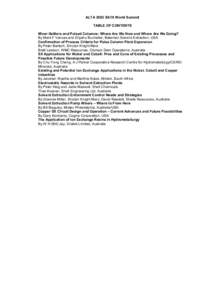 ALTA 2003 SX/IX World Summit TABLE OF CONTENTS Mixer-Settlers and Pulsed Columns: Where Are We Now and Where Are We Going? By Mark F Vancas and Eliyahu Buchalter, Bateman Solvent Extraction, USA Confirmation of Process C