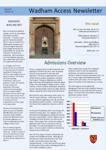 Issue 02 January ‘12 Wadham Access Newsletter  REMINDER: