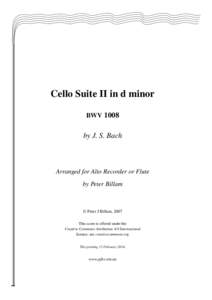 Cello Suite II in d minor BWV 1008 by J. S. Bach  Arranged for Alto Recorder or Flute