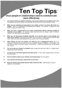 Ten Top Tips  © when people in relationships want to communicate more effectively
