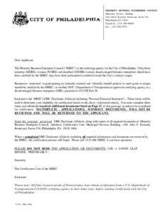 MINORITY BUSINESS ENTERPRISE COUNCIL Municipal Services Building 1401 John F. Kennedy Boulevard, Room 330 Philadelphia, PA[removed]Telephone: ([removed]MBEC Fax: ([removed]