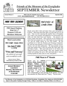 Friends of the Museum of the Everglades  SEPTEMBER Newsletter Volume VIII Issue 6  FME, P O Box 677, Everglades City, FL, 34139