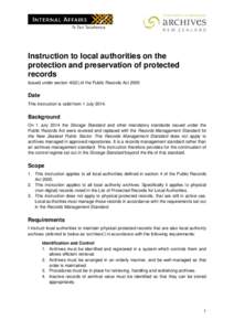 Instruction to local authorities on the protection and preservation of protected records Issued under section[removed]of the Public Records Act[removed]Date