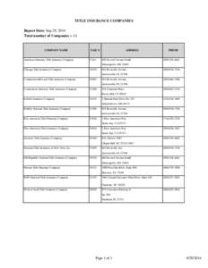 TITLE INSURANCE COMPANIES Report Date: Sep 29, 2014 Total number of Companies = 14 COMPANY NAME