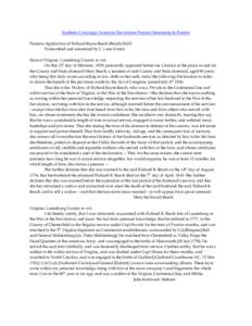 Southern Campaign American Revolution Pension Statements & Rosters Pension Application of Richard Bayse Beech (Beach) R652 Transcribed and annotated by C. Leon Harris State of Virginia: Lunenburg County to wit: On this 2