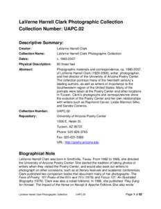 LaVerne Harrell Clark Photographic Collection Collection Number: UAPC.02 Descriptive Summary: Creator:  LaVerne Harrell Clark