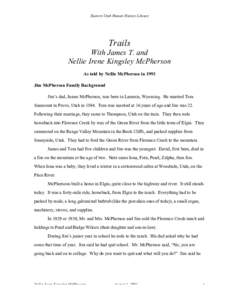 Eastern Utah Human History Library  Trails With James T. and Nellie Irene Kingsley McPherson As told by Nellie McPherson in 1993