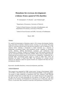 Donations for overseas development: evidence from a panel of UK charities W Arulampalama, P G Backusb, and J Micklewrightc a  Department of Economics, University of Warwick