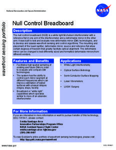 wavefront sensing portfolio  National Aeronautics and Space Administration Null Control Breadboard Description