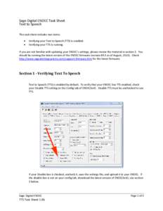 Sage Digital ENDEC Task Sheet Text to Speech This task sheet includes two items: • •