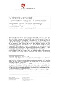 O foral de Guimarães – primeiro foral português – o contributo dos burgueses para a fundação de Portugal