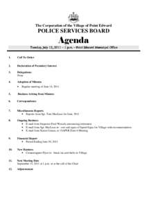 The Corporation of the Village of Point Edward  POLICE SERVICES BOARD Agenda Tuesday, July