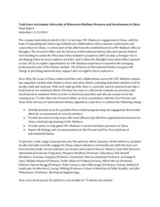     Task Force to Evaluate University of Wisconsin­Madison Presence and Involvement in China   Final Report  Submitted [removed]   