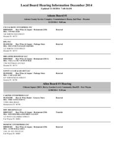 Local Board Hearing Information December 2014 Updated[removed]:48:16AM Adams Board #1 Adams County Service Complex, Commissioners Room, 2nd Floor - Decatur[removed]:00 am