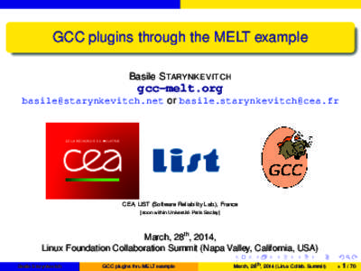 GCC plugins through the MELT example Basile S TARYNKEVITCH gcc-melt.org [removed] or [removed]