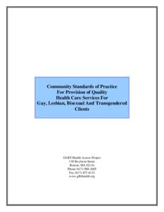 Community Standards of Practice For Provision of Quality Health Care Services For Gay, Lesbian, Bisexual And Transgendered Clients