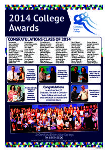 2014 College Awards CONGRATULATIONS CLASS OF 2014 Ruksaar Ali Bjorn Anderson Austin Bartley