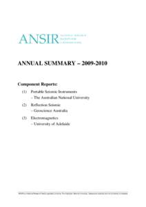 ANNUAL SUMMARY – [removed]Component Reports: (1)  Portable Seismic Instruments