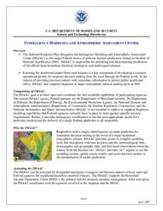 Public safety / Air dispersion modeling / Government / Atmosphere / Lawrence Livermore National Laboratory / National Atmospheric Release Advisory Center / DHS Directorate for Science and Technology / National Response Plan / Homeland security / United States Department of Homeland Security / University of California / Emergency management