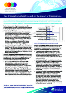 Key findings from global research on the impact of IB programmes The IB’s Global Research department collaborates with universities and independent research organizations worldwide to produce rigorous studies examining