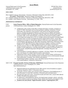 Jason Rhody National Endowment for the Humanities 1100 Pennsylvania Avenue, NW Washington, D.C[removed]8364 (office)