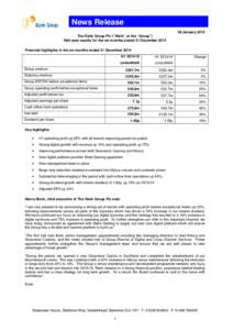 News ReleaseJanuary 2015 The Rank Group Plc (“Rank” or the “Group”)