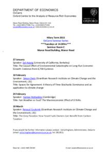 DEPARTMENT OF ECONOMICS OxCarre Oxford Centre for the Analysis of Resource Rich Economies Manor Road Building, Manor Road, Oxford OX1 3UQ Tel: +Fax: +  www.econo