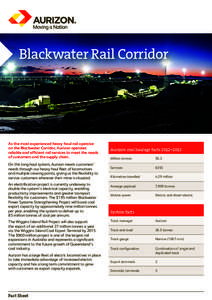 Blackwater Rail Corridor  As the most experienced heavy haul rail operator on the Blackwater Corridor, Aurizon operates reliable and efficient rail services to meet the needs of customers and the supply chain.