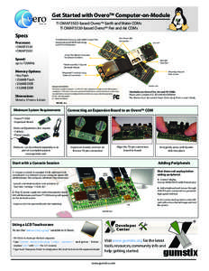 Get Started with Overo™ Computer-on-Module TI OMAP3503-based Overo™ Earth and Water COMs TI OMAP3530-based Overo™ Fire and Air COMs Specs Processor: