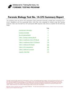 Collaborative Testing Services, Inc  FORENSIC TESTING PROGRAM Forensic Biology Test No[removed]Summary Report This proficiency test was sent to 437 participants. Each participant received a sample pack consisting of two