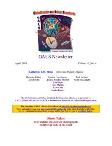 GALS Newsletter April, 2011 Volume 10, No. 4 Katherine V.W. Stone – Editor and Project Director