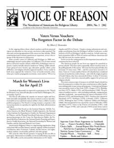 VOICE OF REASON The Newsletter of Americans for Religious Liberty 2004, Noan adjunct of the American Humanist Association