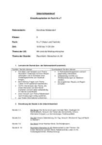 Unterrichtsentwurf Einzelhospitation im Fach N u T Referendarin:  Dorothee Middendorf